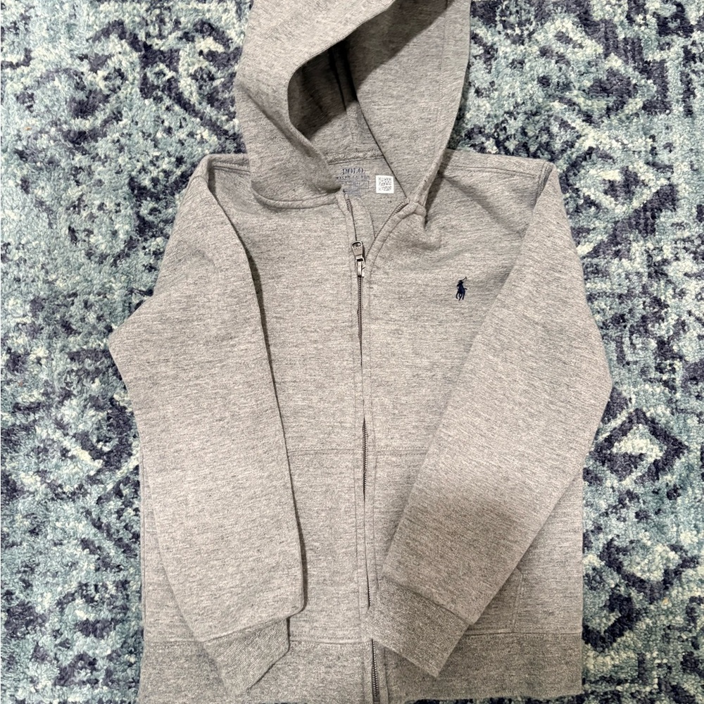 Boys Gray Zip-Up Hoodie with Logo size 7